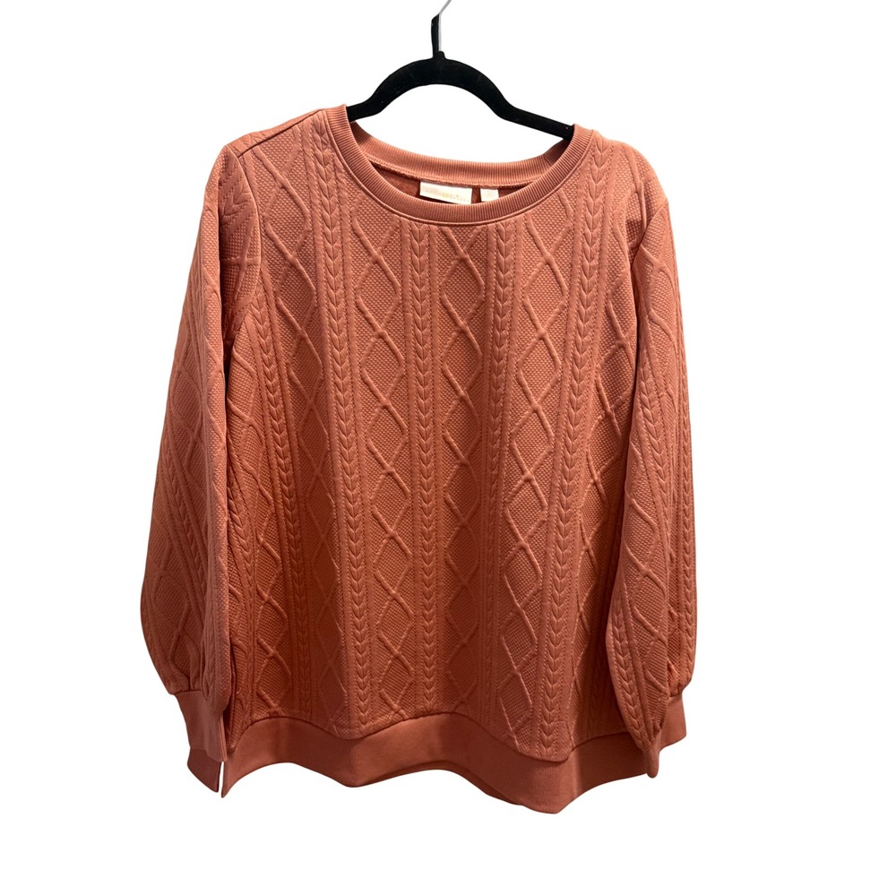 Kim Gravel Belle 1X Pink Cable Knit Sweater Crew Neck Cozy‎ Spring/Summer EU